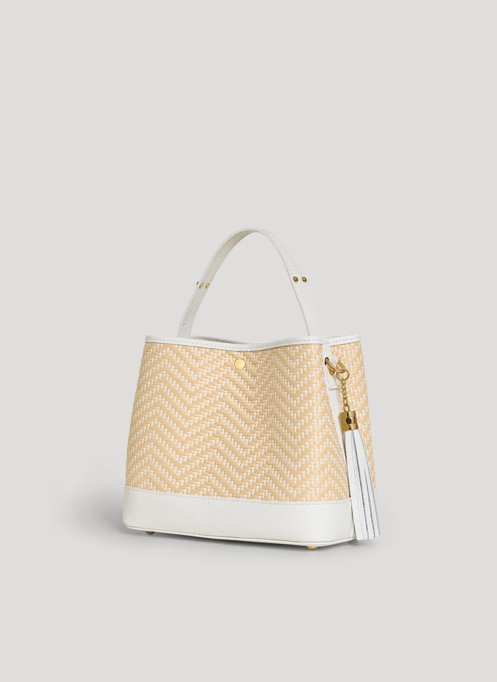 Sac Kendy en Cuir et Raphia Chevron Édition Limitée Blanche