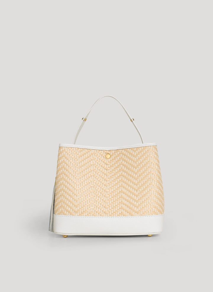 Sac Kendy en Cuir et Raphia Chevron Édition Limitée Blanche