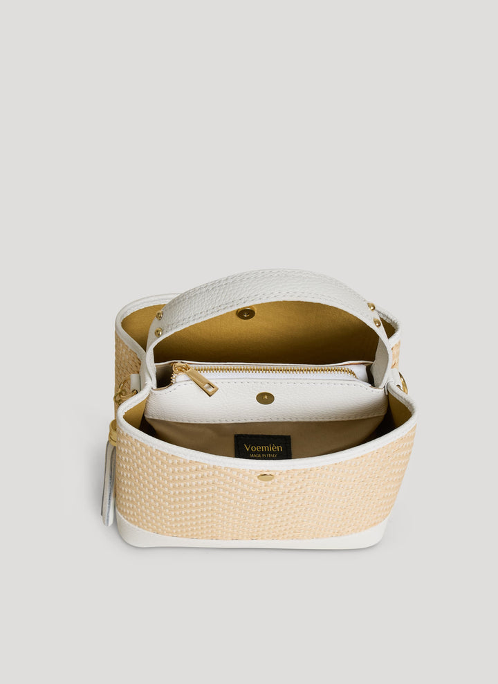 Sac Kendy en Cuir et Raphia Chevron Édition Limitée Blanche