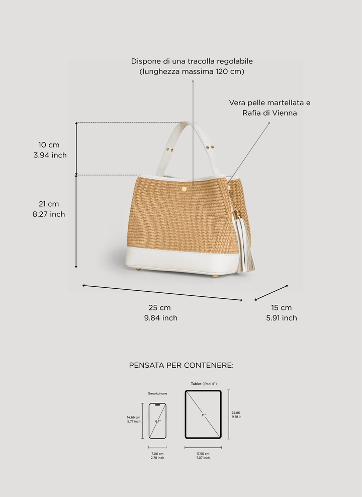 Sac Kendy en cuir et en raphia blanc