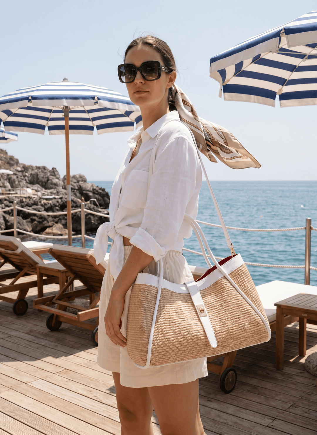 Sac Mayfair en cuir et Rafia blanche