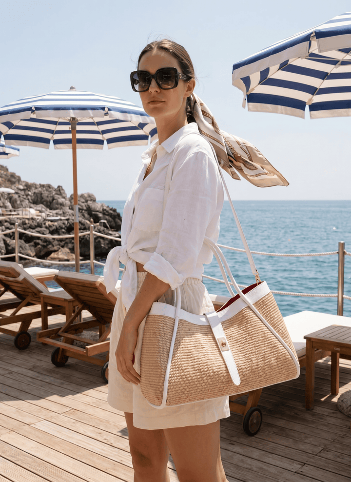 Sac Mayfair en cuir et Rafia blanche