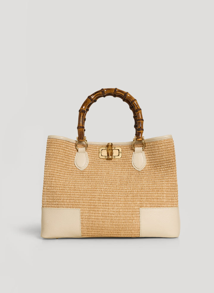 Sac Bamboo Babe en cuir et Rafia Crème