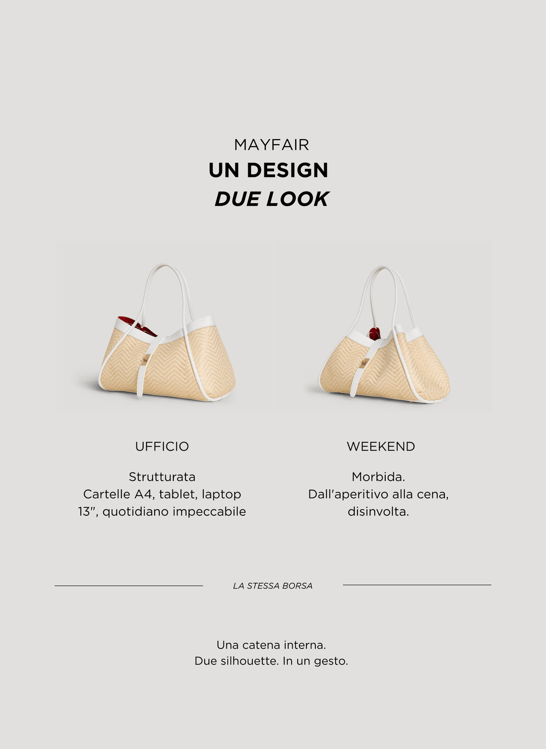 Sac Mayfair en Cuir et Raphia Chevron Édition Limitée Blanche