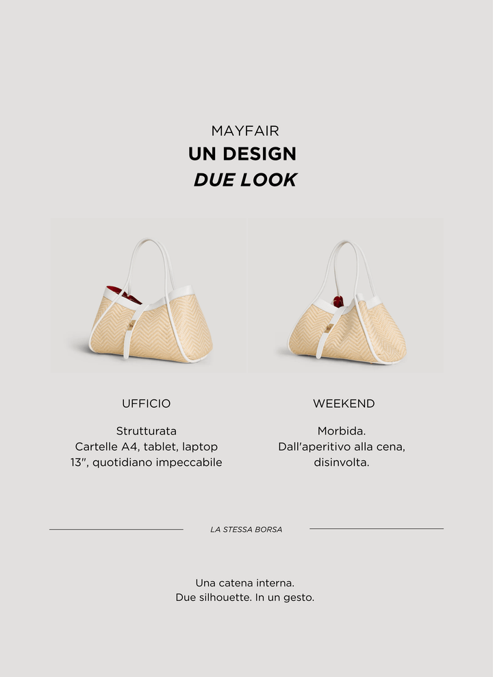 Sac Mayfair en Cuir et Raphia Chevron Édition Limitée Blanche
