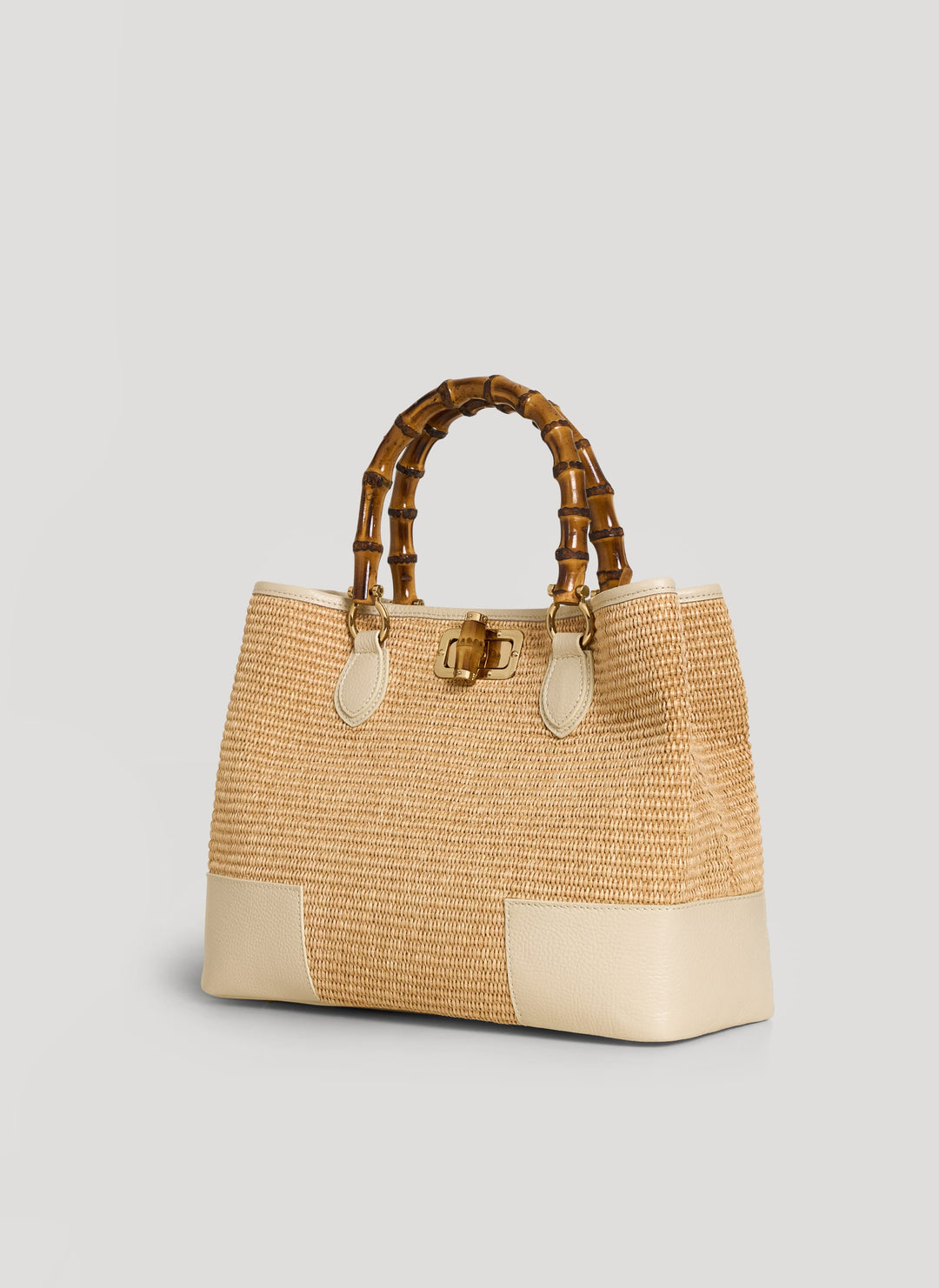 Sac Bamboo Babe en cuir et Rafia Crème