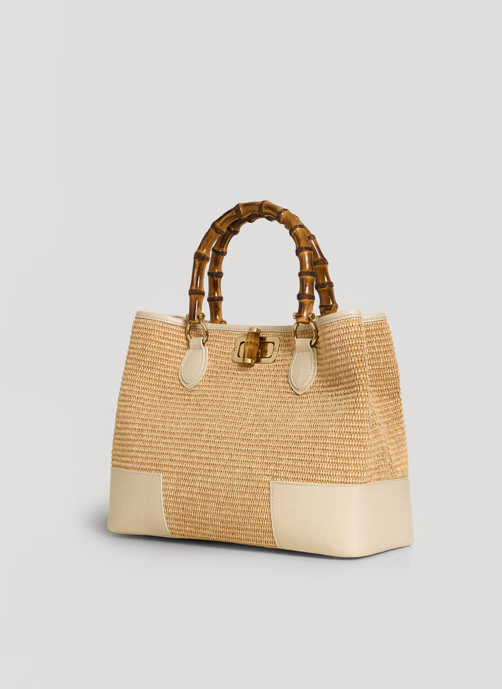 Sac Bamboo Babe en cuir et Rafia Crème