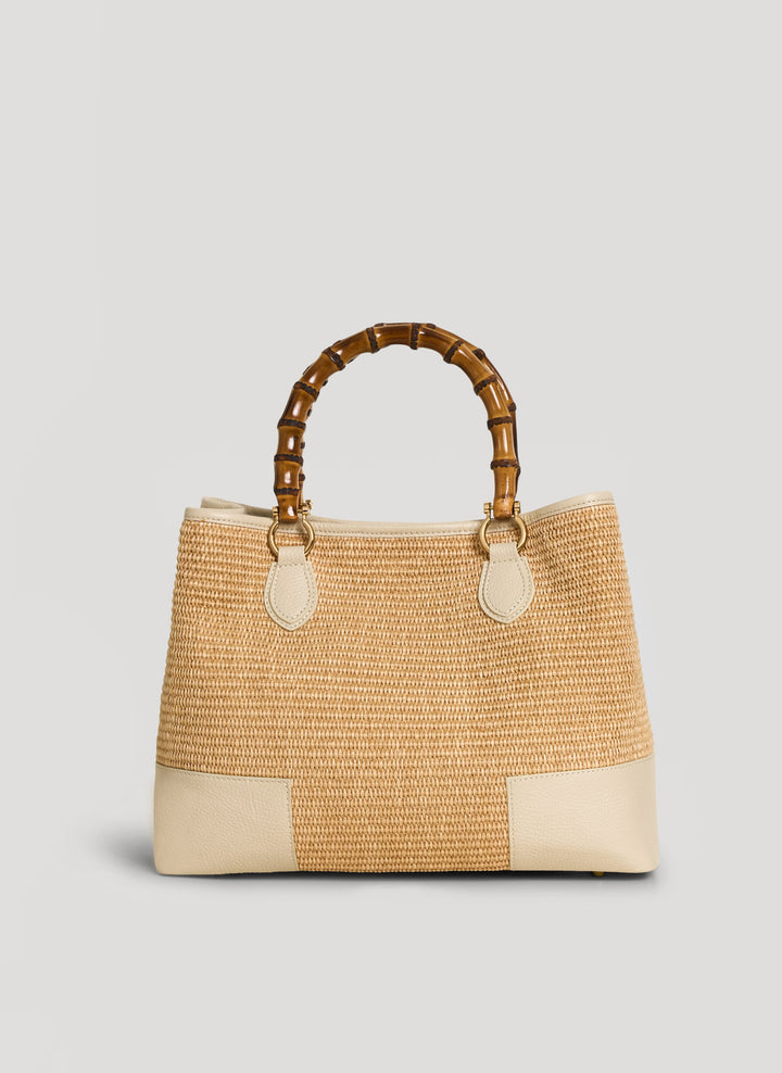 Sac Bamboo Babe en cuir et Rafia Crème