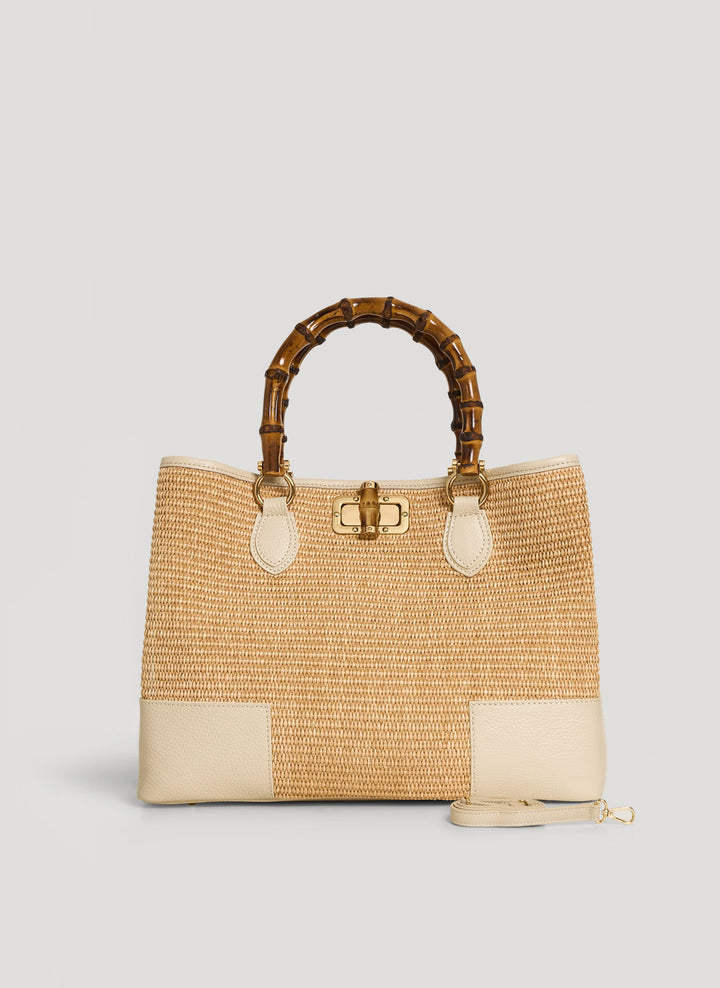 Sac Bamboo Babe en cuir et Rafia Crème