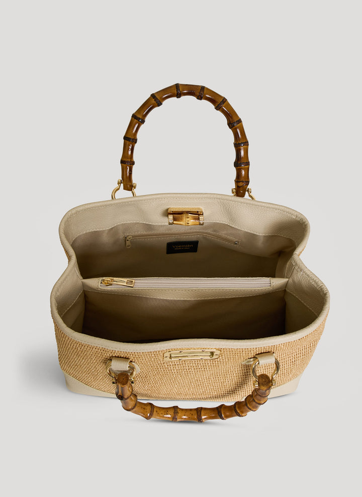 Sac Bamboo Babe en cuir et Rafia Crème