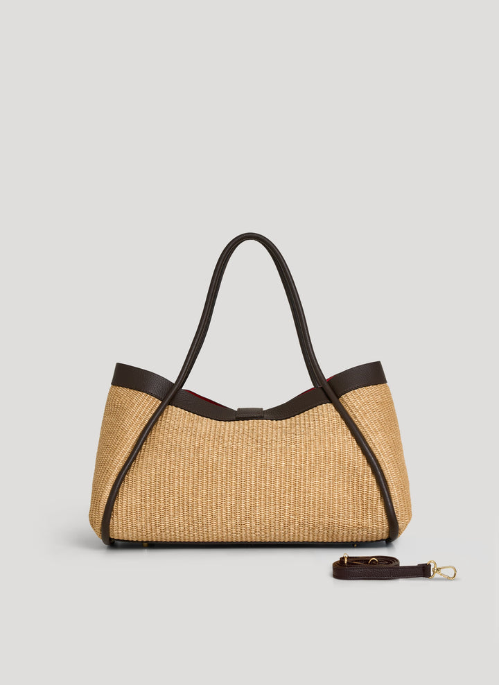 Sac Mayfair en cuir et Rafia Marron
