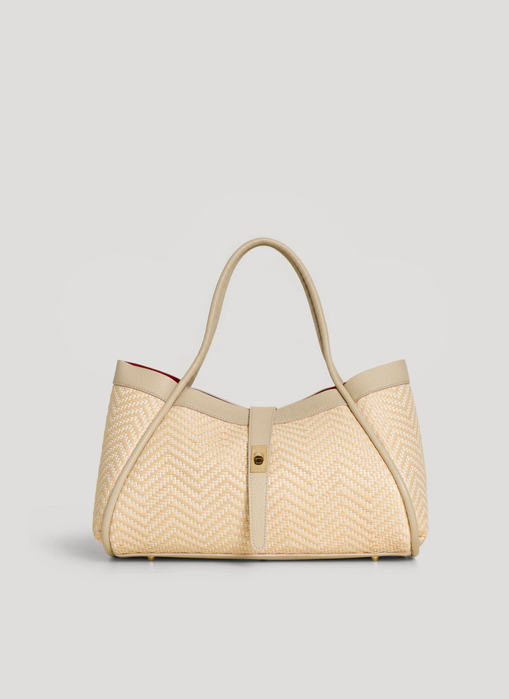 Sac Mayfair en Cuir et Raphia Chevron Édition Limitée Beige
