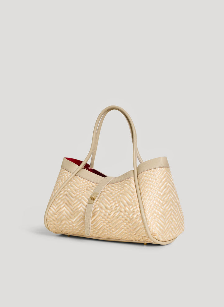 Sac Mayfair en Cuir et Raphia Chevron Édition Limitée Beige