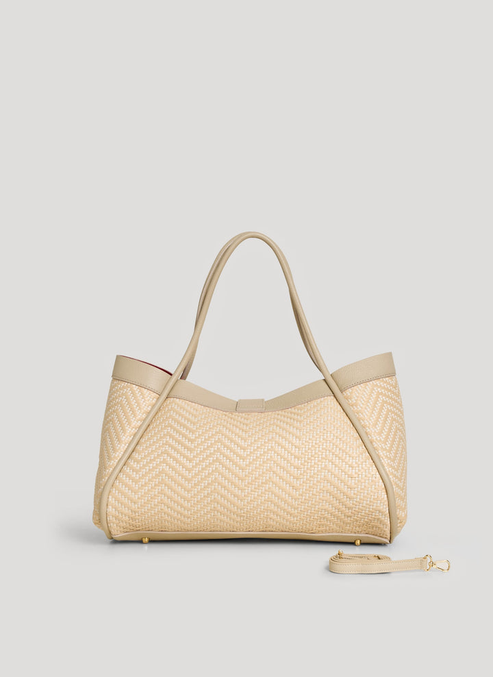 Sac Mayfair en Cuir et Raphia Chevron Édition Limitée Beige