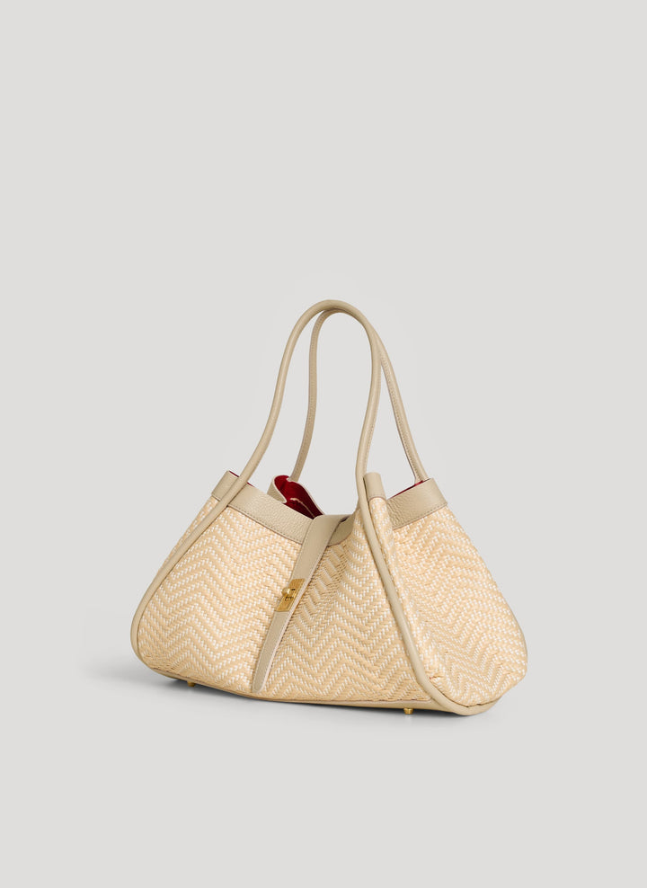 Sac Mayfair en Cuir et Raphia Chevron Édition Limitée Beige