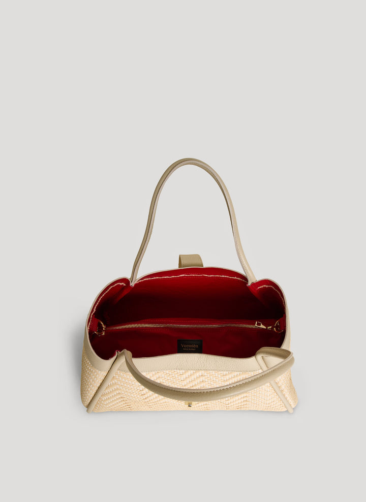 Sac Mayfair en Cuir et Raphia Chevron Édition Limitée Beige