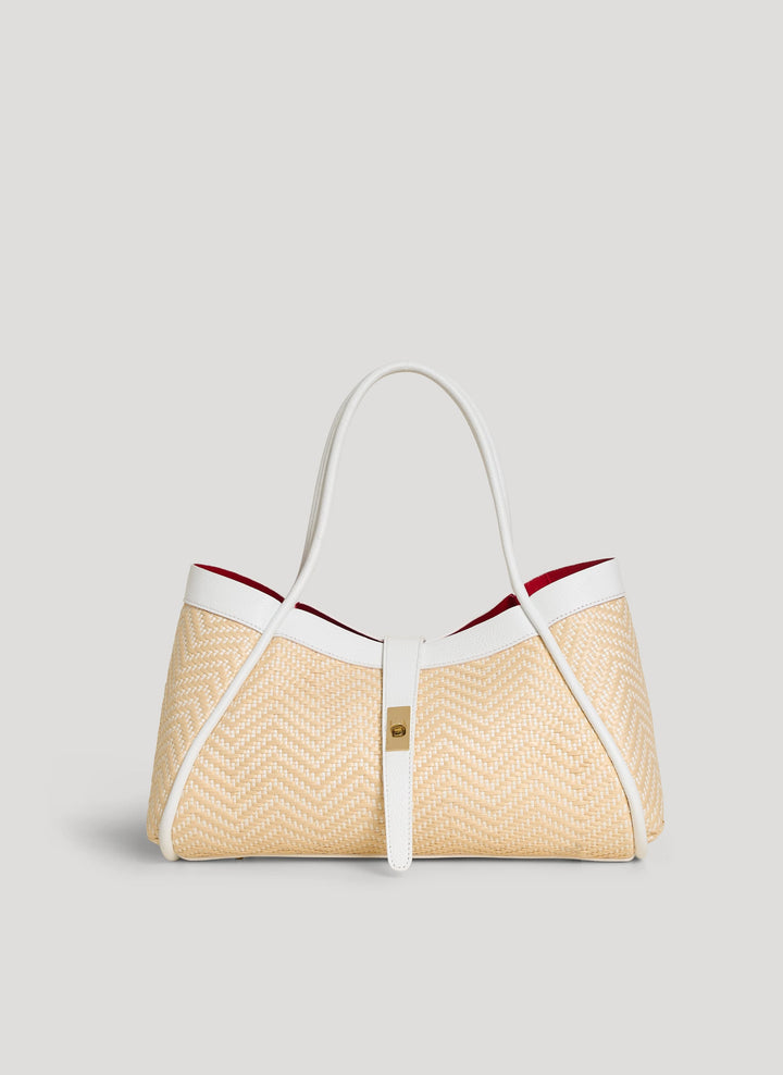 Sac Mayfair en Cuir et Raphia Chevron Édition Limitée Blanche