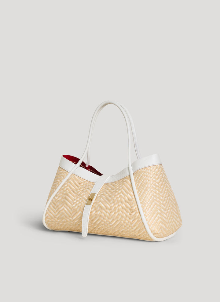 Sac Mayfair en Cuir et Raphia Chevron Édition Limitée Blanche