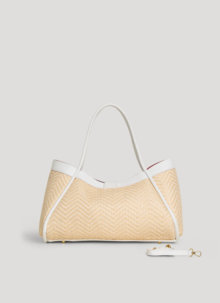 Sac Mayfair en Cuir et Raphia Chevron Édition Limitée Blanche