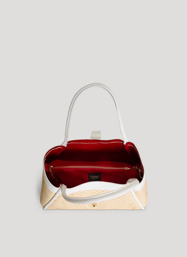 Sac Mayfair en Cuir et Raphia Chevron Édition Limitée Blanche