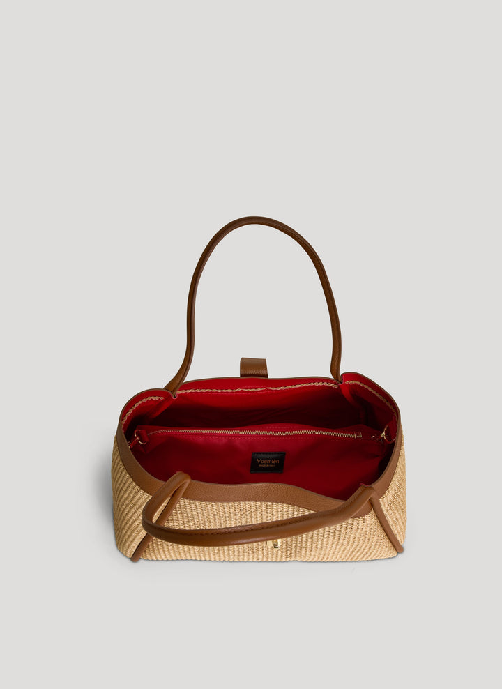 Sac Mayfair en cuir et Rafia Cuoio
