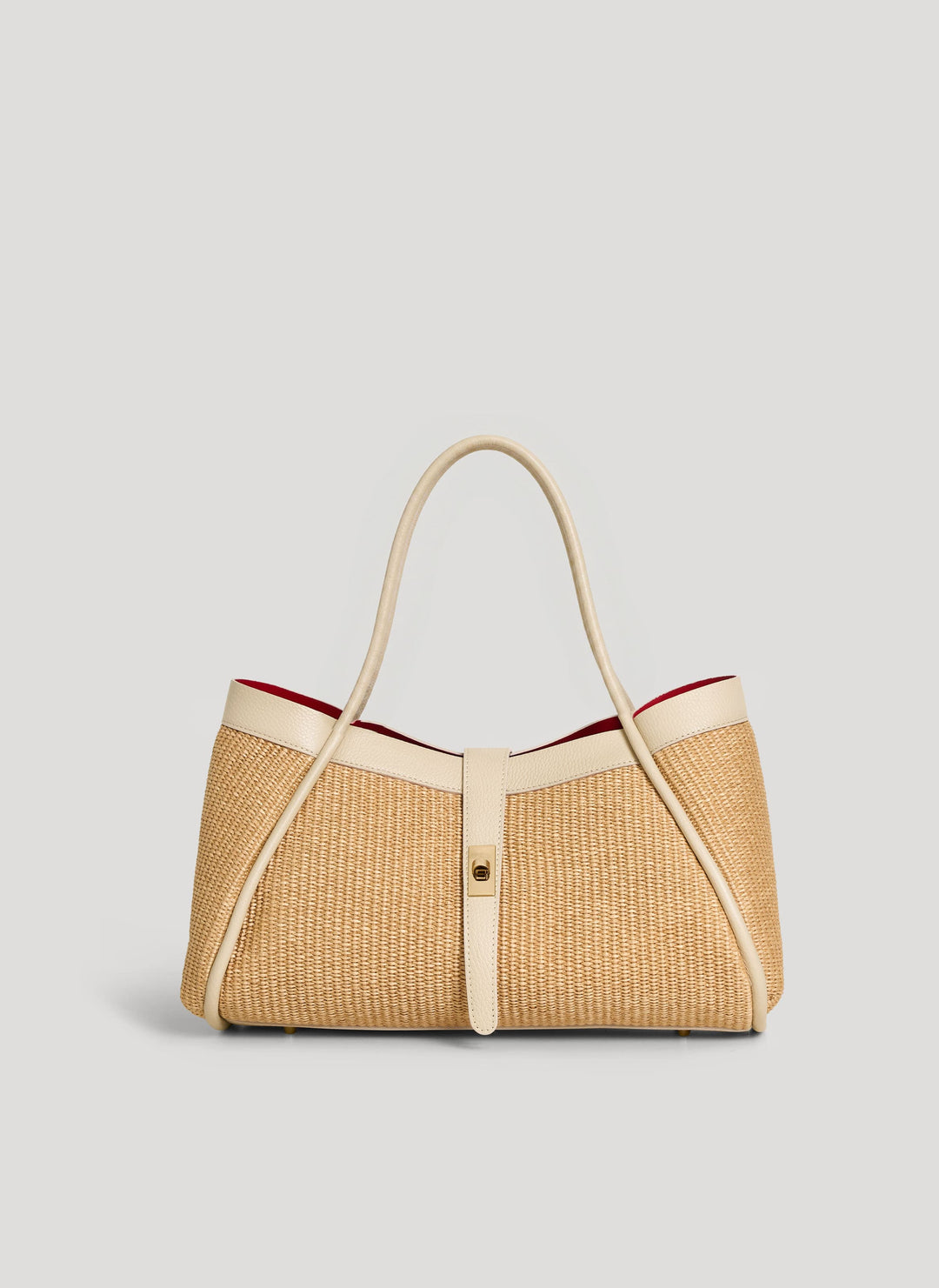 Sac Mayfair en cuir et raphia crème