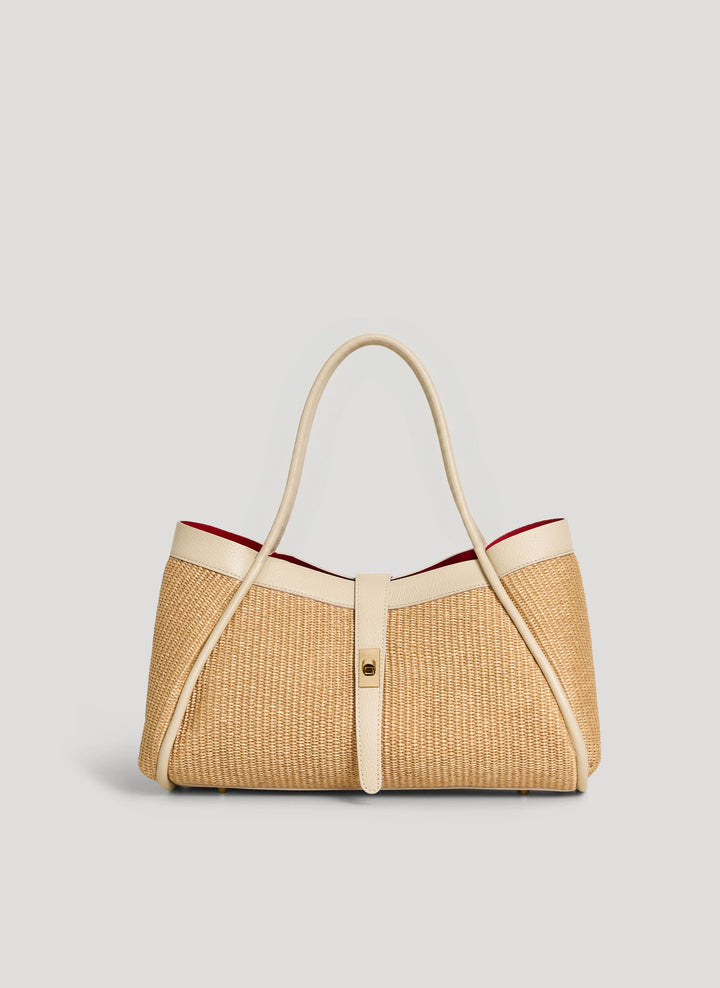 Sac Mayfair en cuir et raphia crème