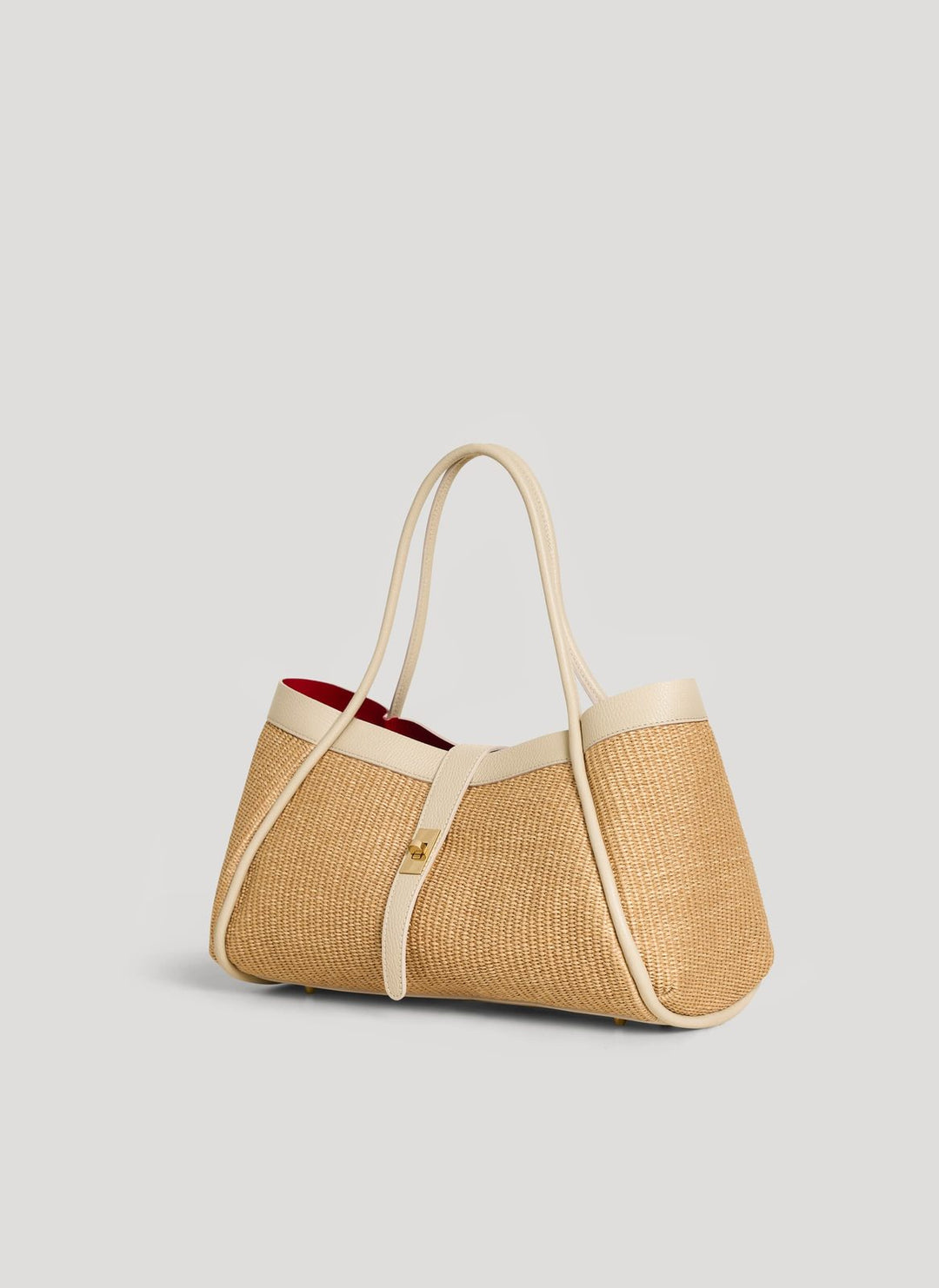 Sac Mayfair Media en cuir et Rafia Crème