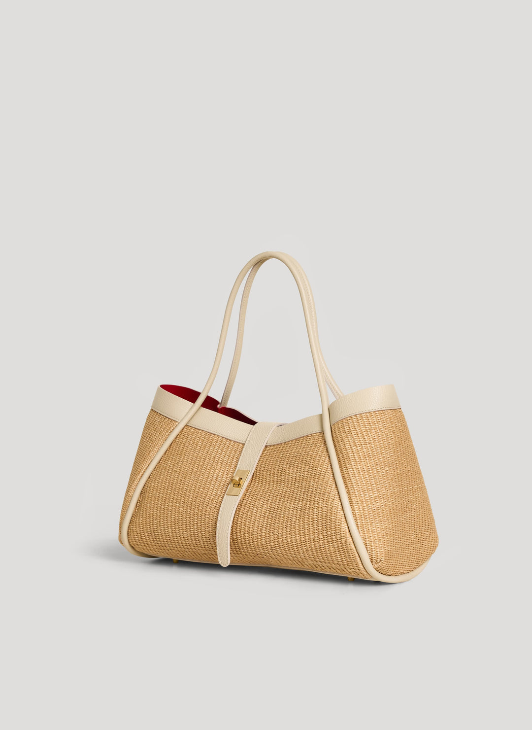 Sac Mayfair en cuir et raphia crème
