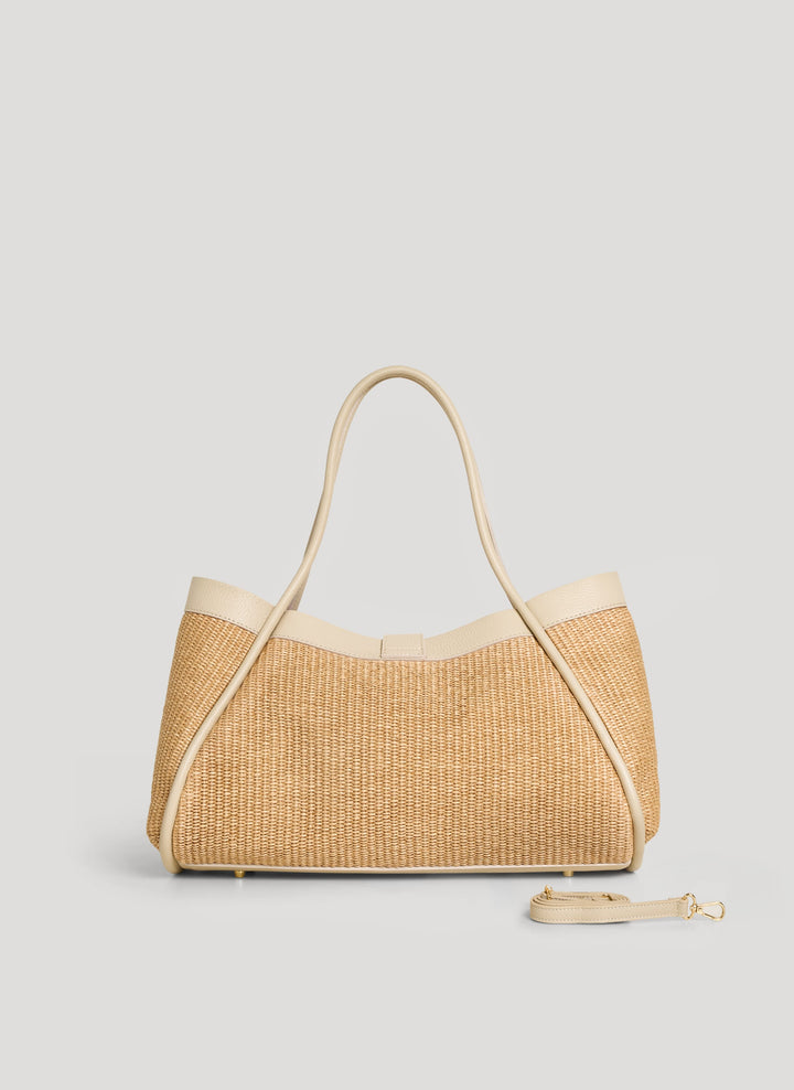 Sac Mayfair en cuir et raphia crème