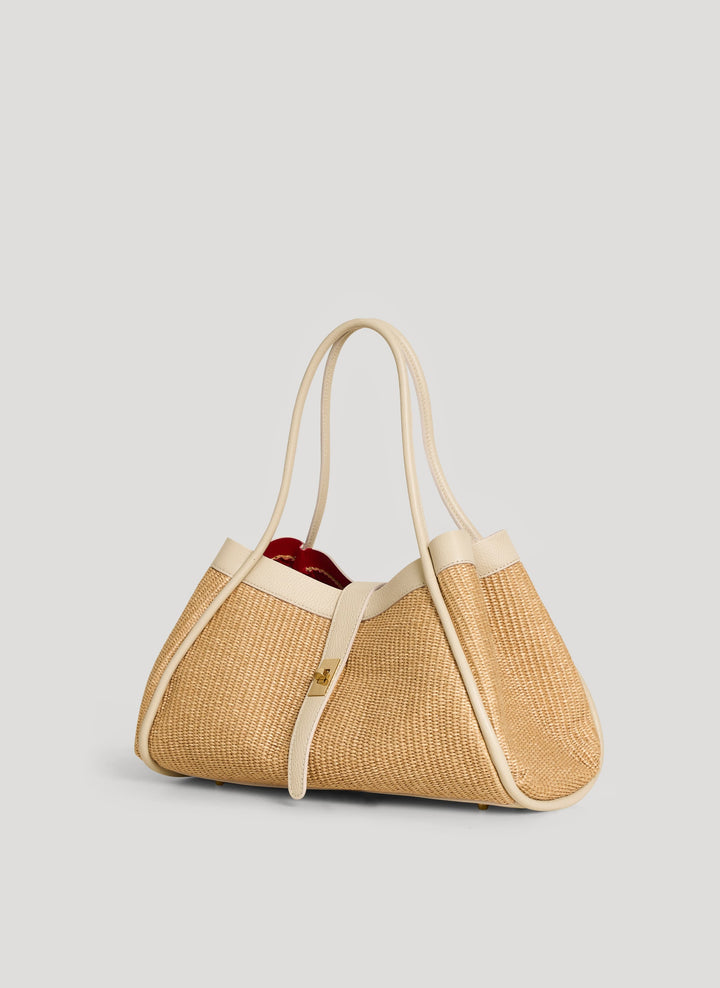 Sac Mayfair en cuir et raphia crème