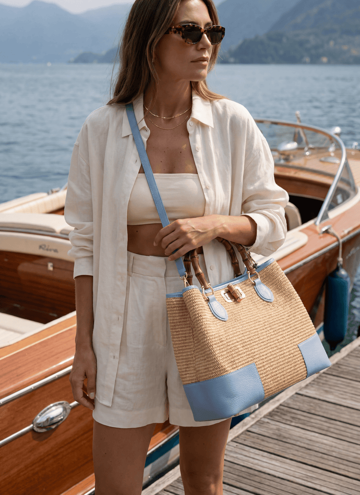 Sac Bamboo Babe en cuir et Rafia Denim