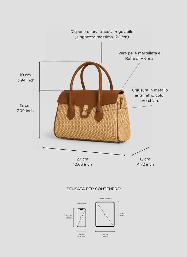 Sac Cécile en Cuir et Raphia Cuoio