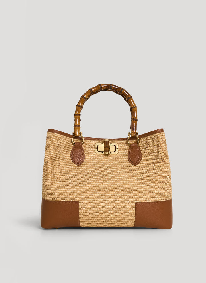 Sac Bamboo Babe en cuir et Rafia Cuoio