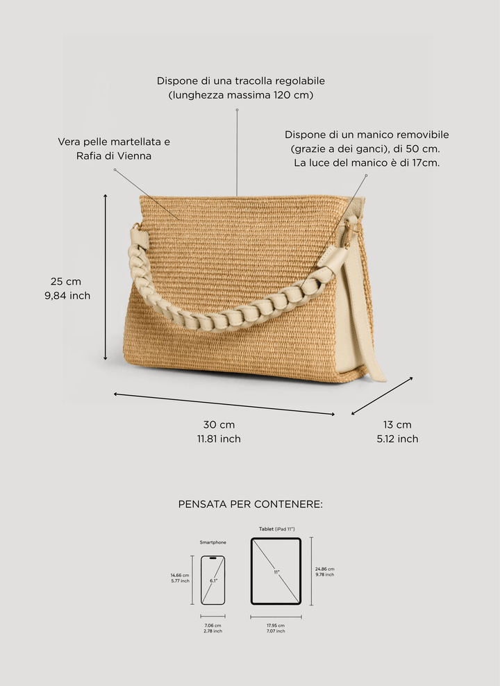 Sac Braid en Cuir et Raphia Crème