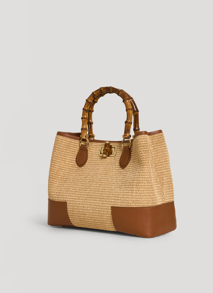 Sac Bamboo Babe en cuir et Rafia Cuoio