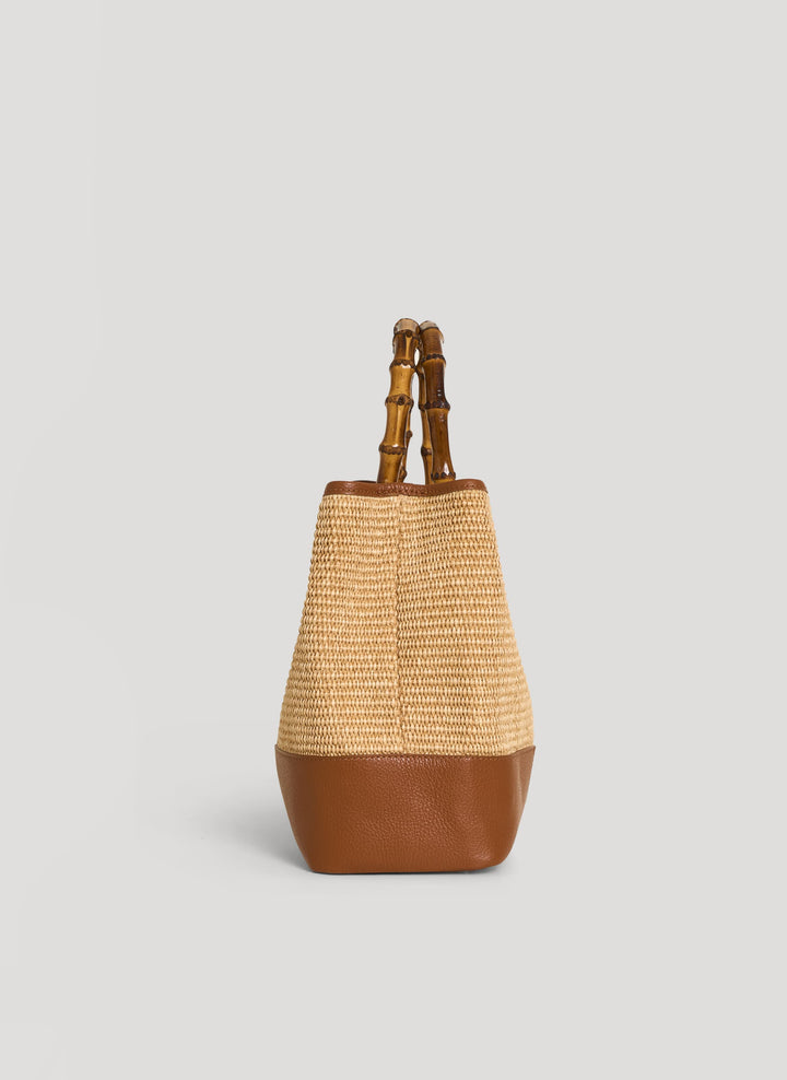 Sac Bamboo Babe en cuir et Rafia Cuoio
