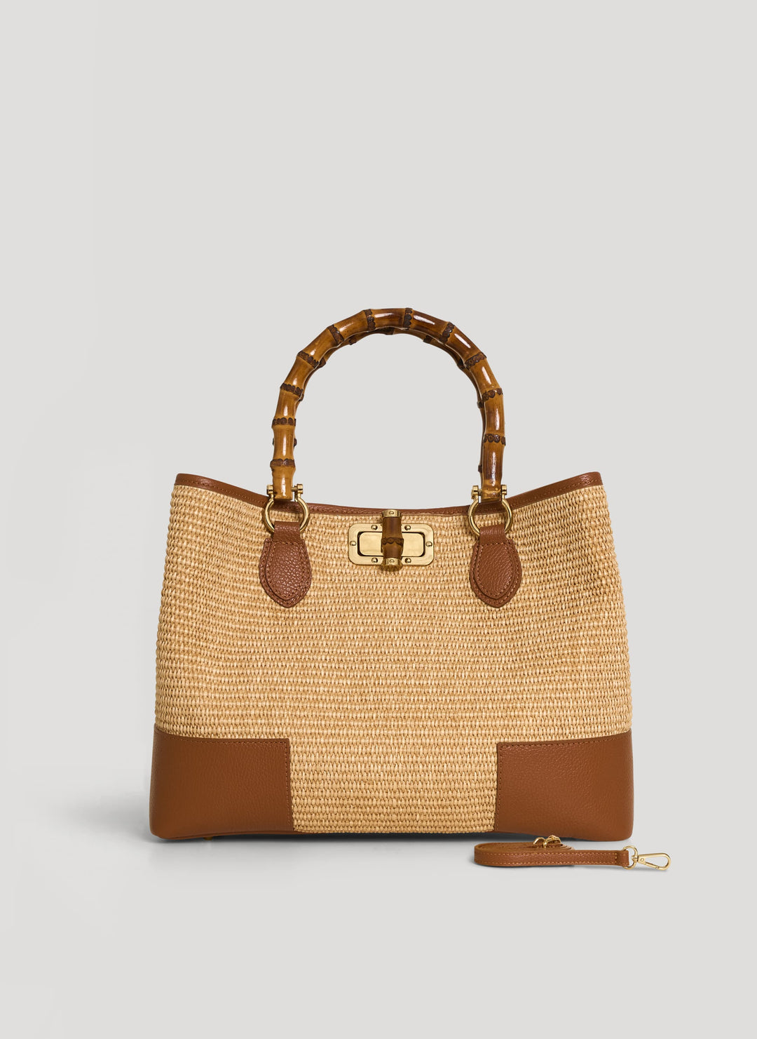 Sac Bamboo Babe en cuir et Rafia Cuoio
