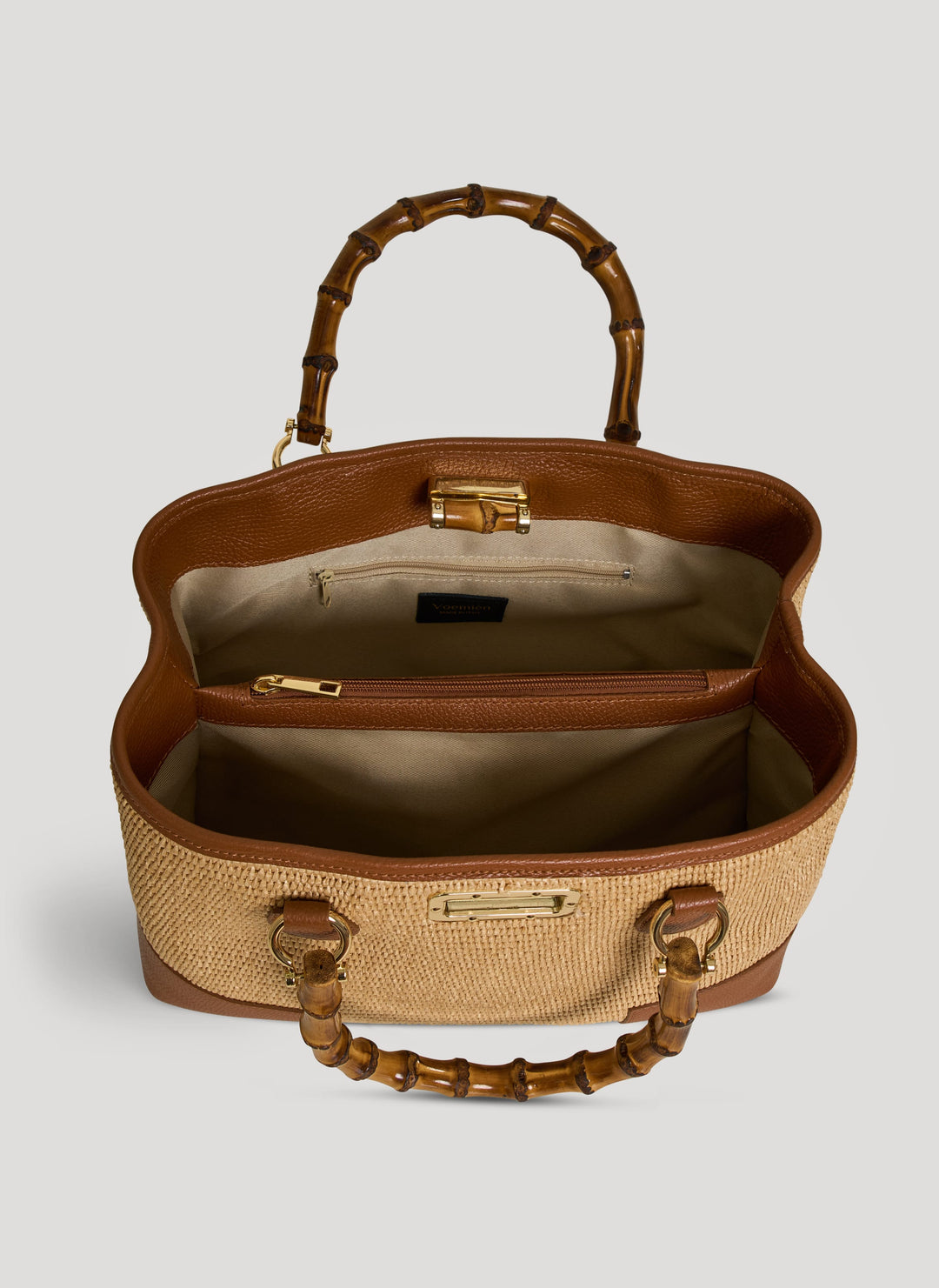 Sac Bamboo Babe en cuir et Rafia Cuoio