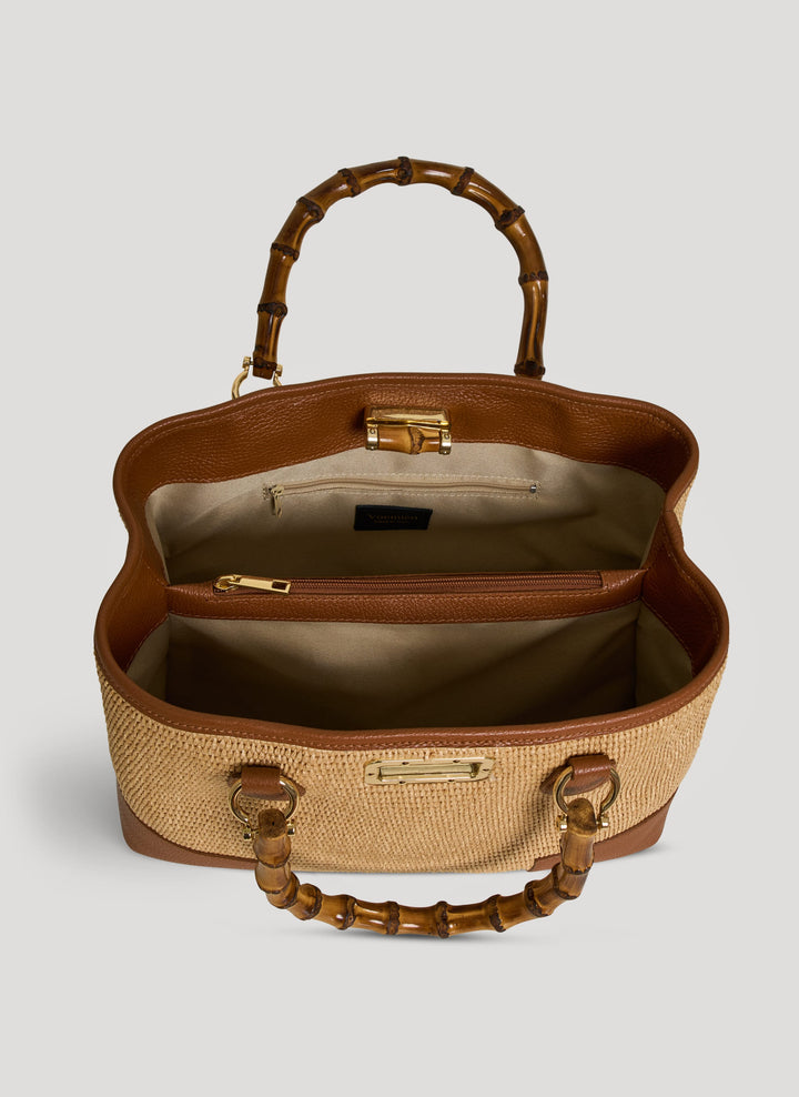 Sac Bamboo Babe en cuir et Rafia Cuoio