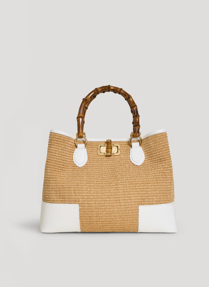 Sac Bamboo Babe en cuir et Raphia Blanc