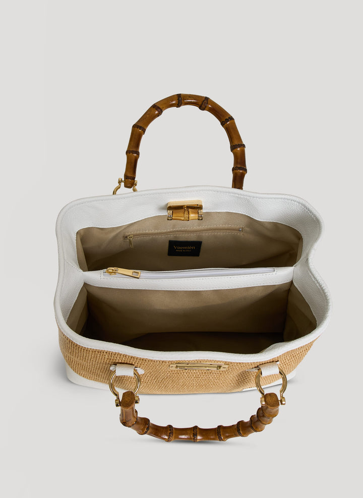 Sac Bamboo Babe en cuir et Raphia Blanc