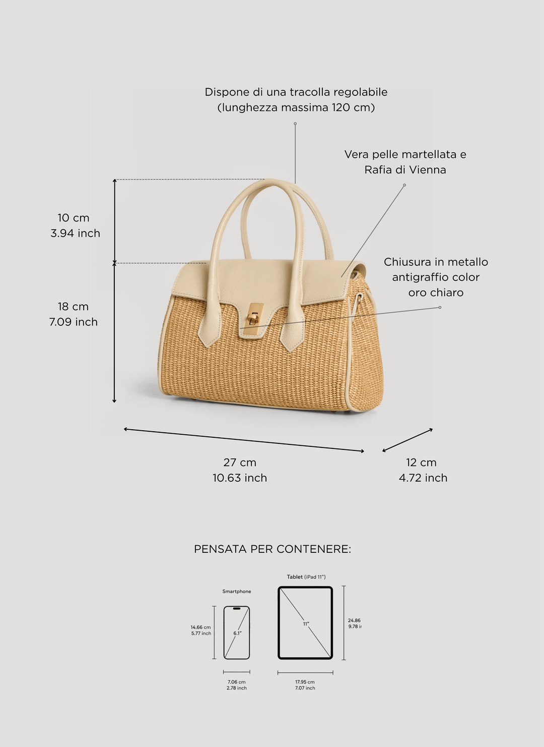 Sac Cécile en Cuir et Raphia Crème