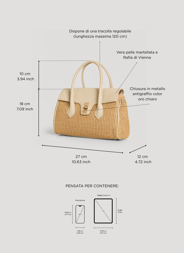 Sac Cécile en Cuir et Raphia Crème