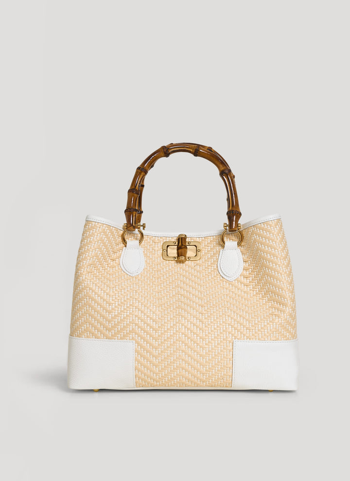 Sac Bamboo Babe en cuir et Raphia Chevron Édition Limitée Blanche