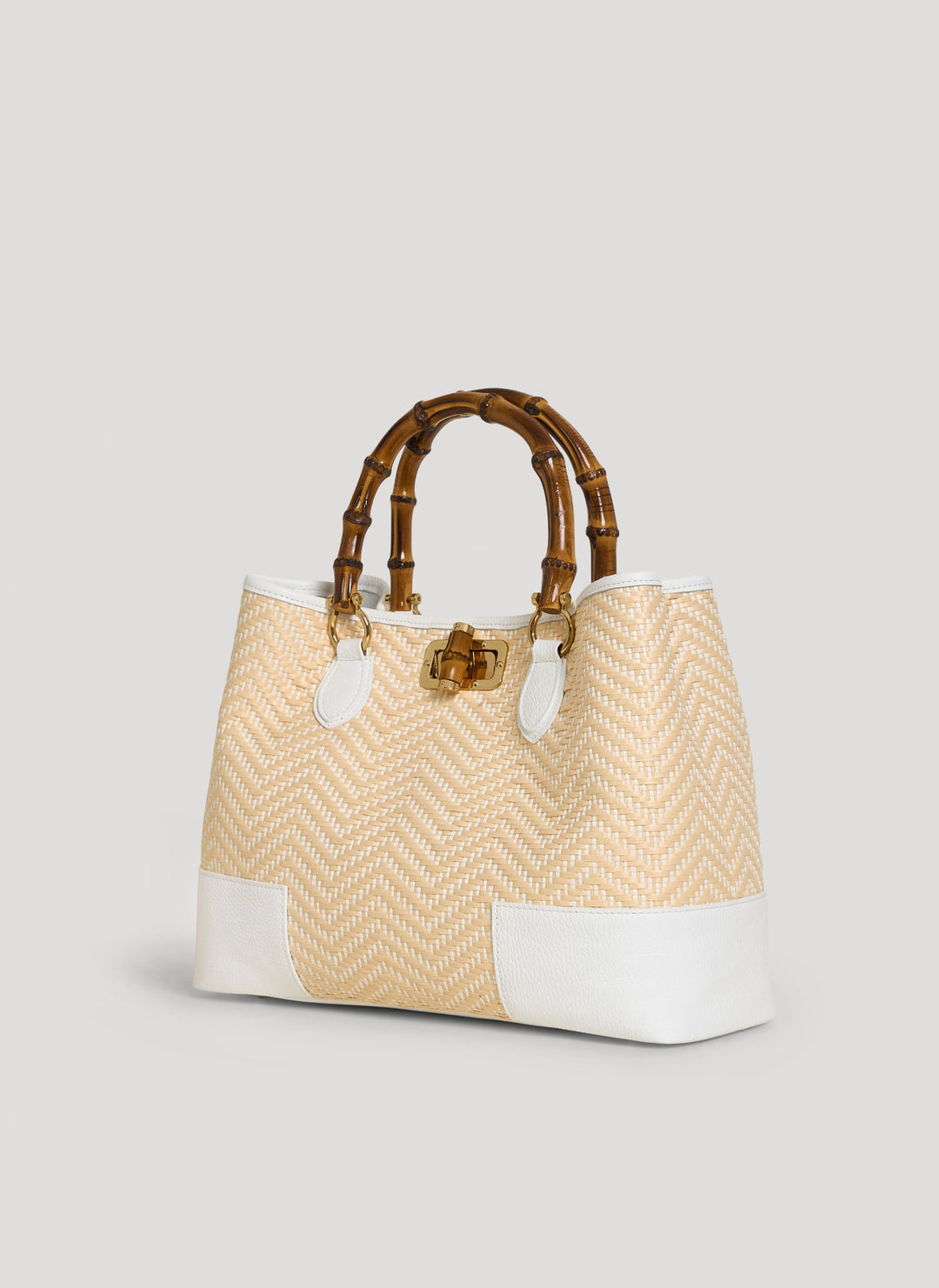 Sac Bamboo Babe en cuir et Raphia Chevron Édition Limitée Blanche