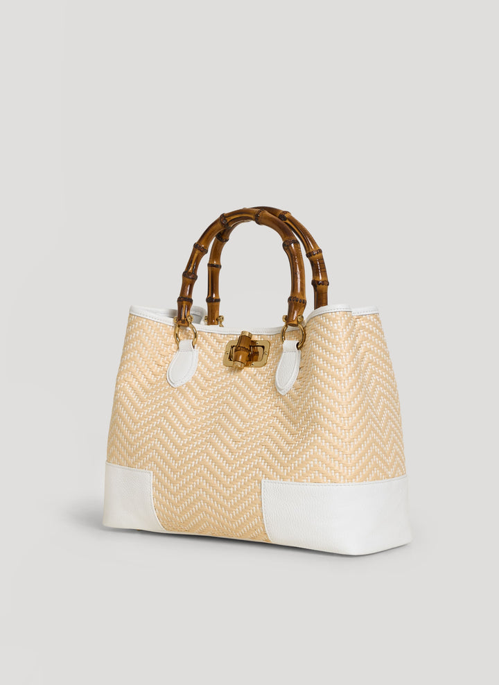 Sac Bamboo Babe en cuir et Raphia Chevron Édition Limitée Blanche