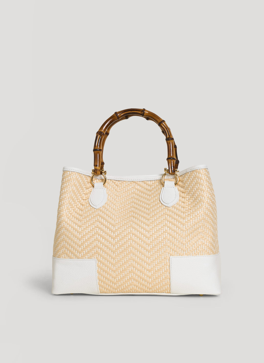 Sac Bamboo Babe en cuir et Raphia Chevron Édition Limitée Blanche