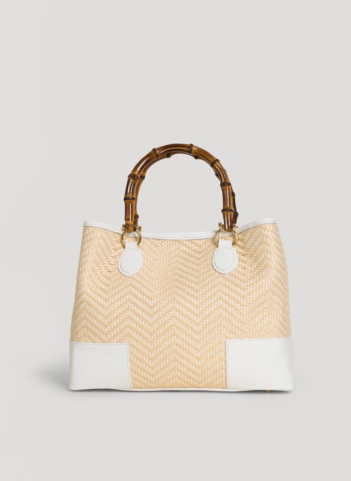 Sac Bamboo Babe en cuir et Raphia Chevron Édition Limitée Blanche