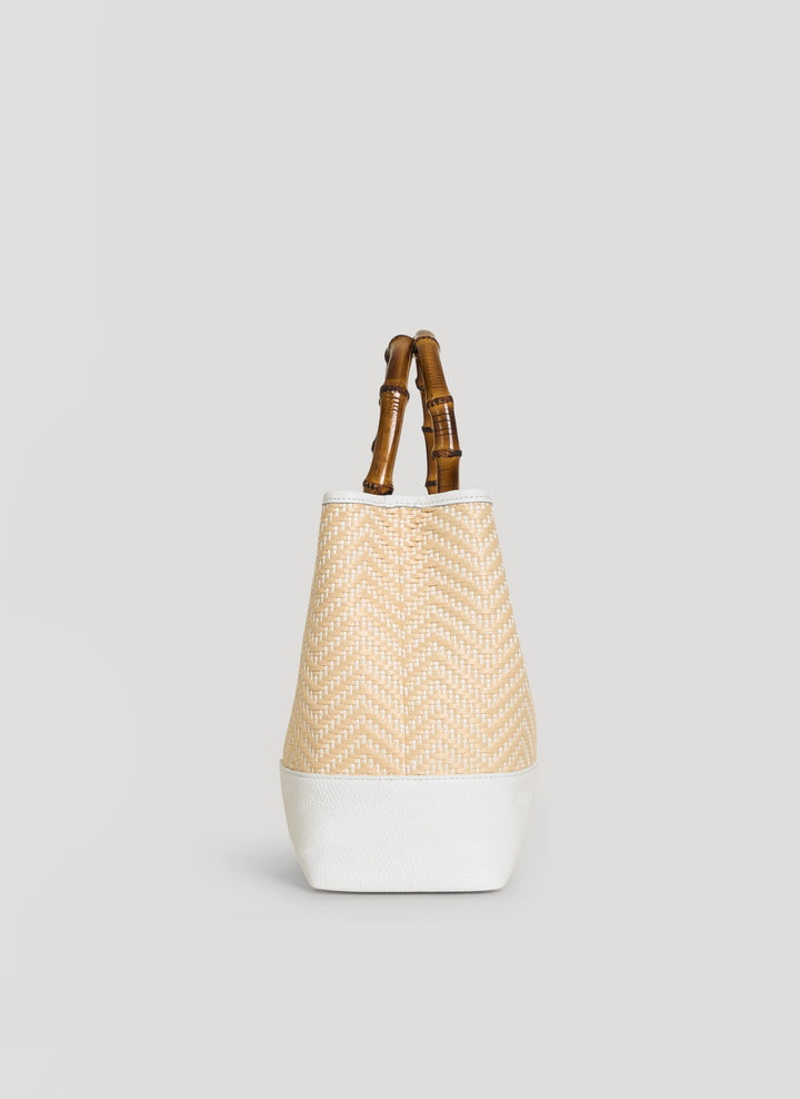 Sac Bamboo Babe en cuir et Raphia Chevron Édition Limitée Blanche